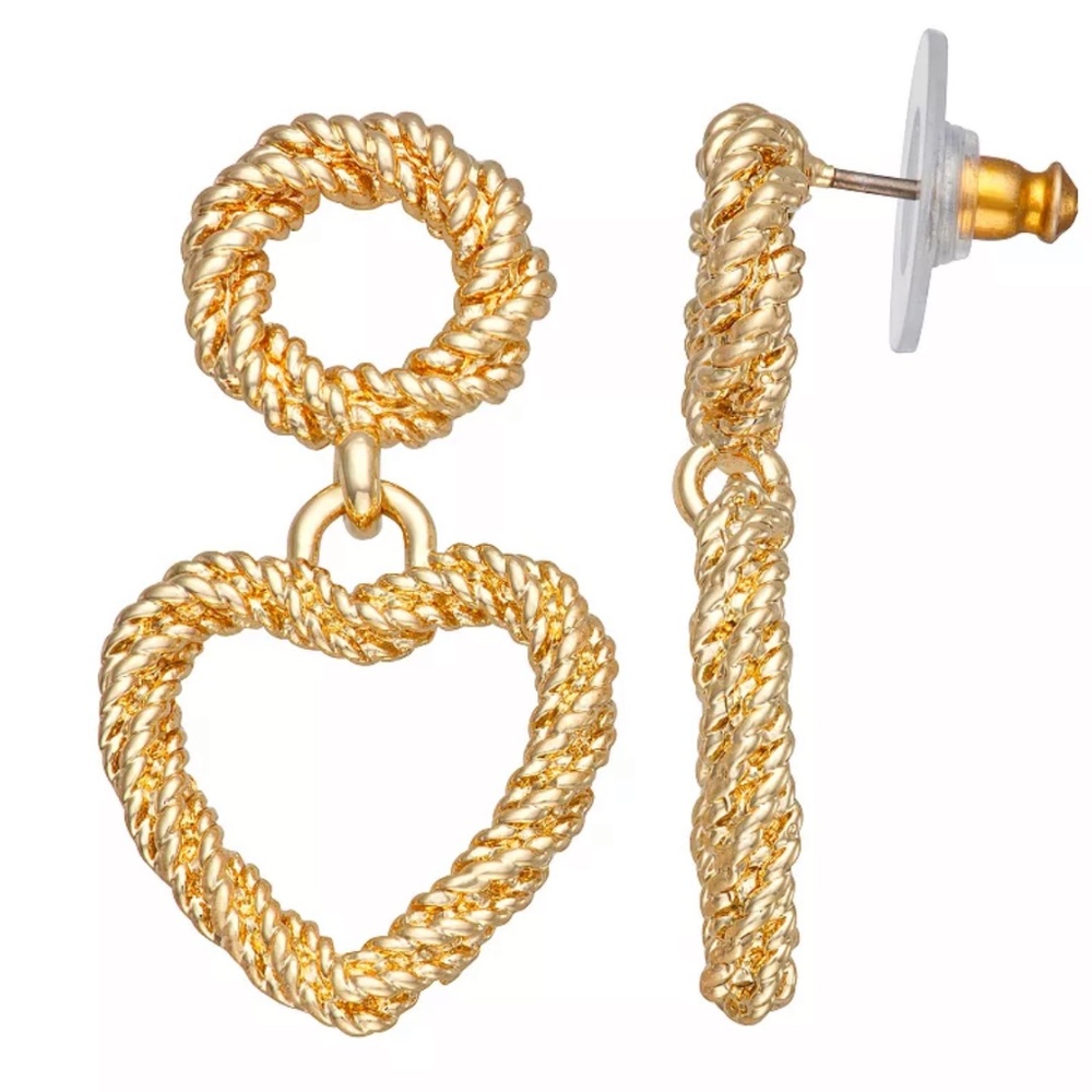 Napier Gold Tone Heart Double Drop Earrings